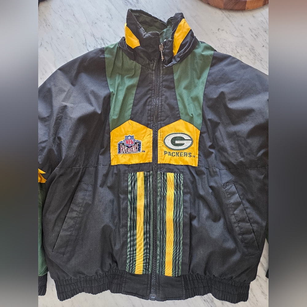 Vintage Green Bay Packers MENS Sz Large Puffer‎ Coat Reversible Y2K Pro Player